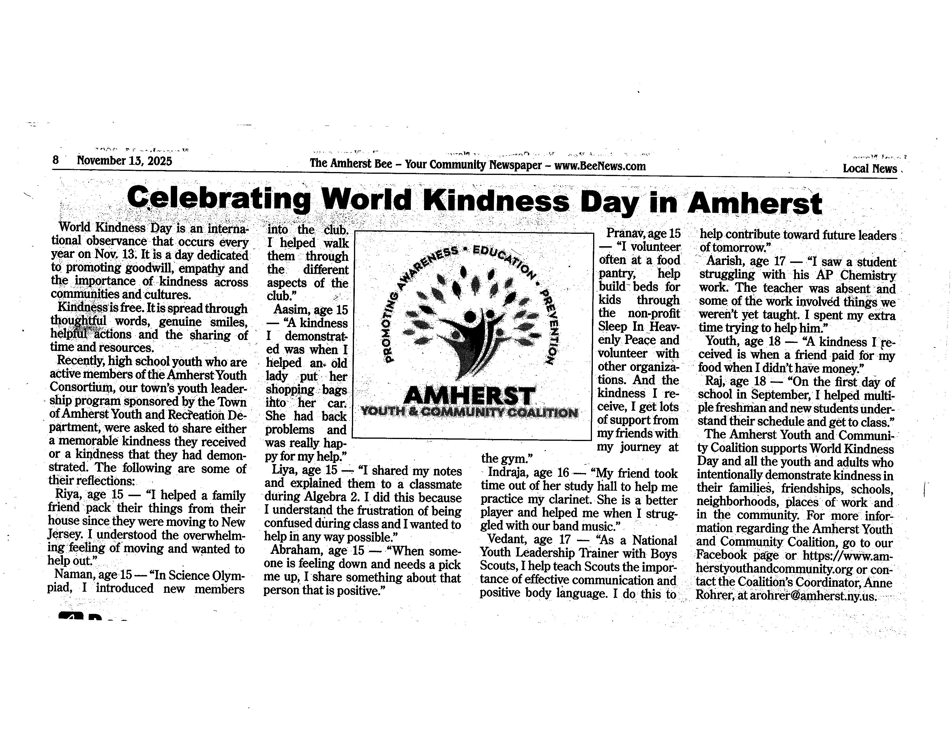 Celebrating World Kindness Day in Amherst Image
